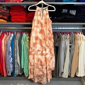 Mlle Gabrielle terracotta/white tie dye sleeveless hi low maxi dress size S